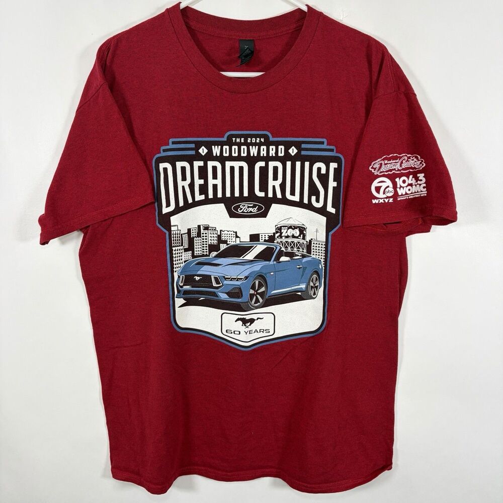 Woodward Dream Cruise 2024 T Shirt Mens Large Red Ford Mustang 60 Years Gildan